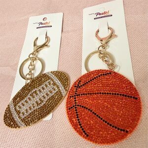 2 Bling Football & Basketball Rhinestone purse charm Keychain Set stocking gift